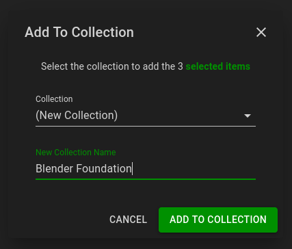 Add To Collection Dialog