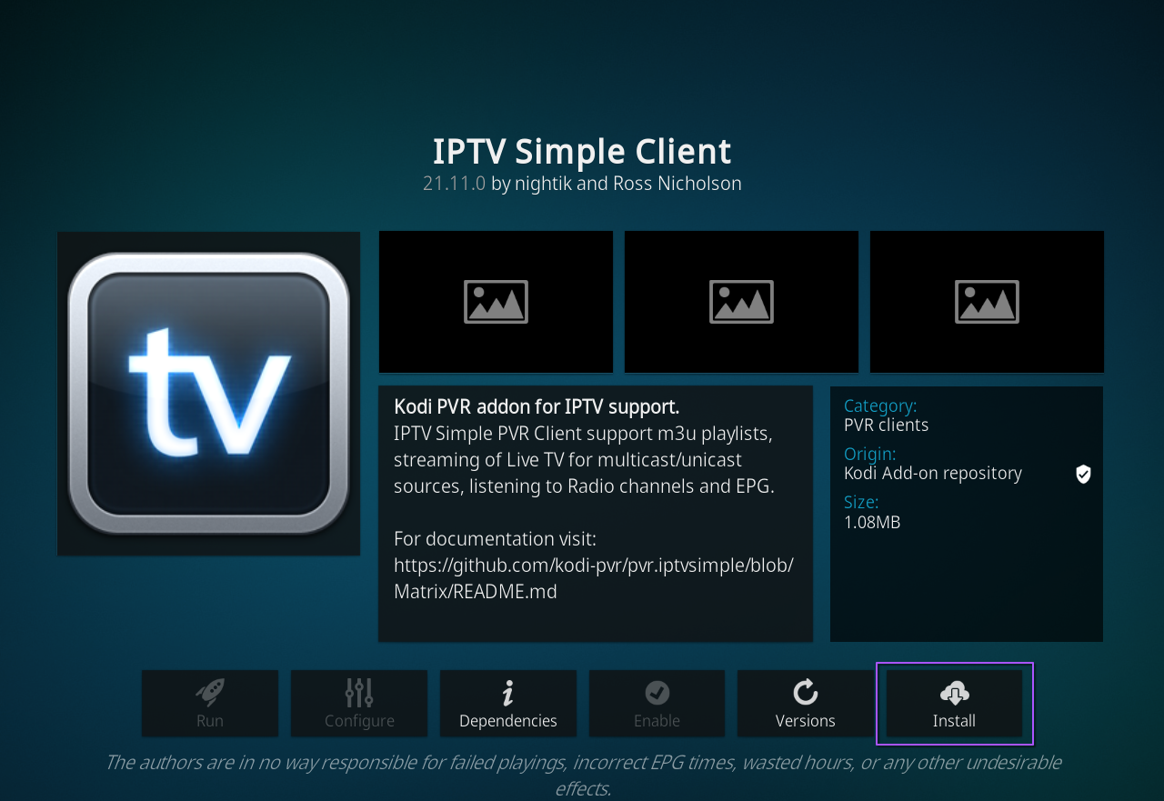 Kodi install Simple IPTV