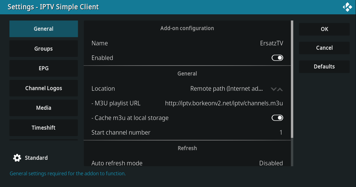 Kodi IPTV Add-on Configuration M3U Playlist