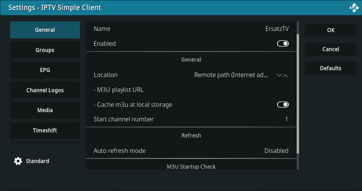 Kodi IPTV Add-on Configuration Settings